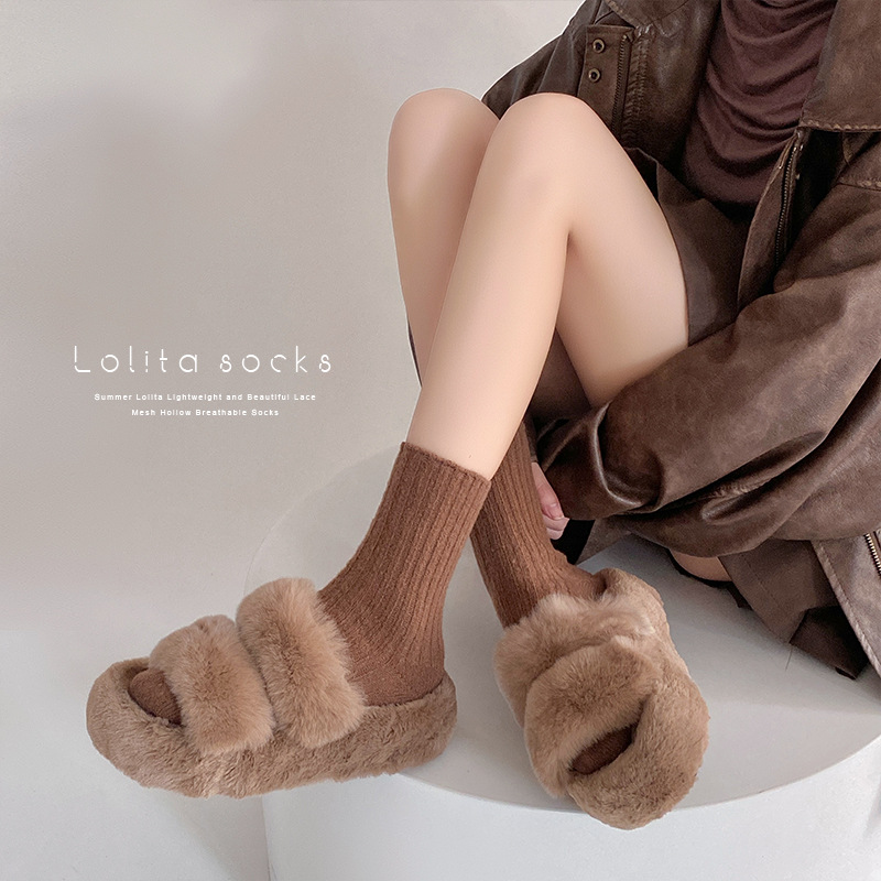 Calcetines de otoño y invierno, calcetines japonesas de macarrón, calcetines de cachemira gruesas, calcetines calientes para niñas.