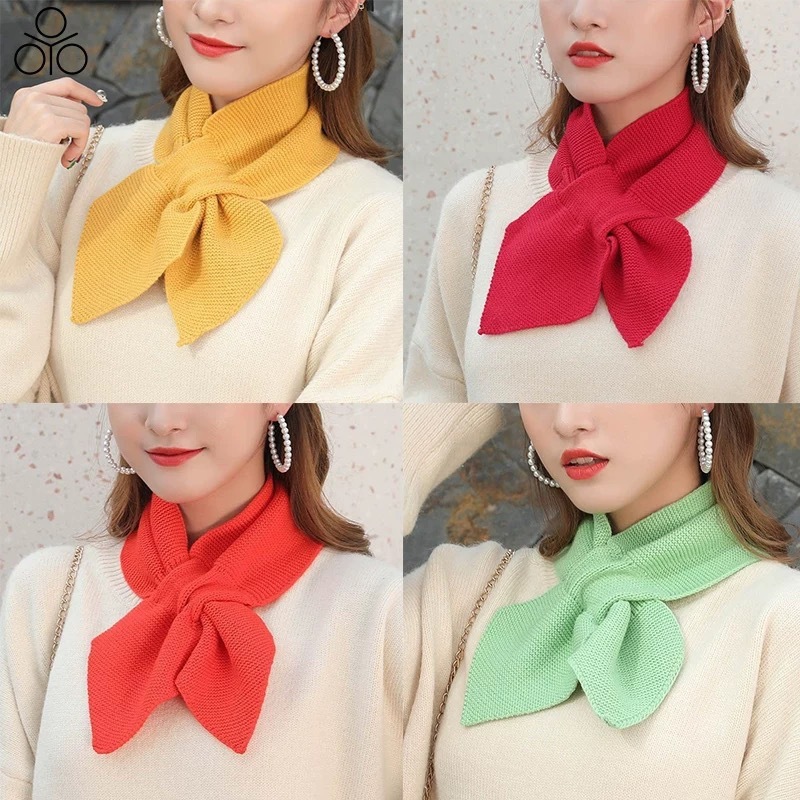 Knitted Scarf for Women, Korean Style Shawl, Neck Warmer for Autumn and Winter, Versatile Bowknot Silk Scarf, Cross-Over Small Scarf