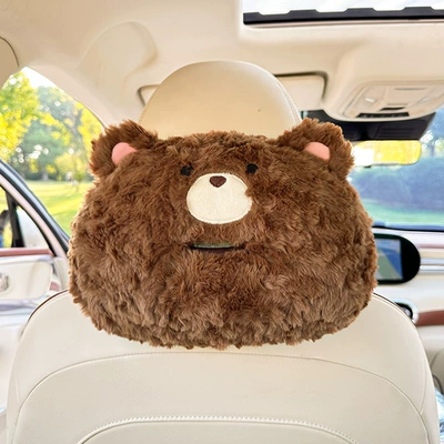 Car Headrest Tissue Box Creative: Car tissue box/set - rabbit-hair-abraded-flower-bear-headrest-tissue-box-deep-coffee