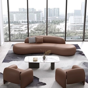 ✅ Curved Sofa Light Luxury Office Hotel Sofa Coffee Table Combination Reception Room Negotiation Room Business Leather Art Sofa