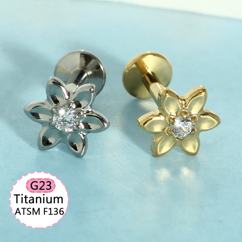 F136 Titanium Heart-Shaped Internally Threaded Lip Stud with CZ - Silver 1.2x10mm Body Piercing Lip Labret Jewelry detail image 10