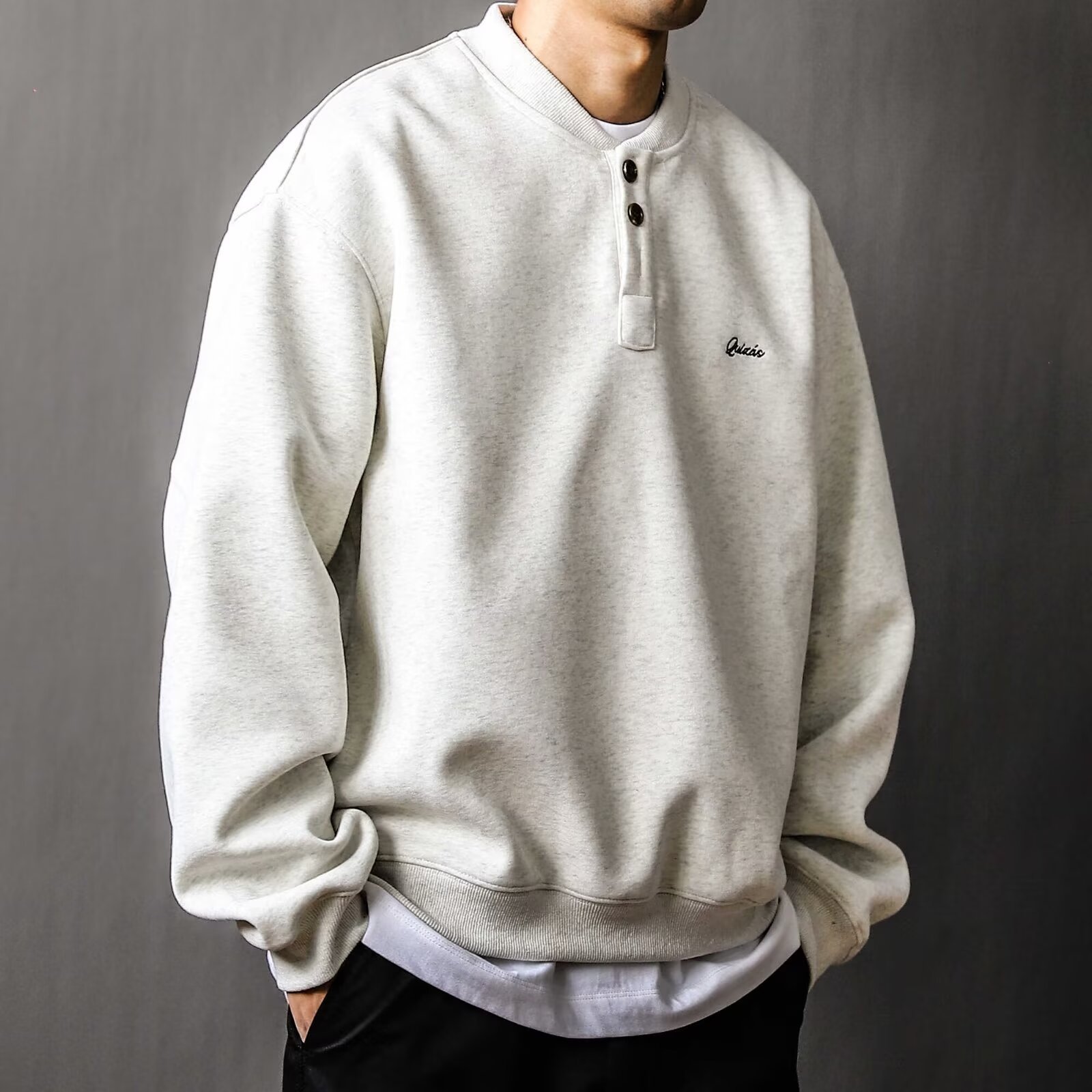 Amerikanischer Retro-Trend Henry-Kragen Hut loser Pullover 2024 Herbst neuer Stil lose einfarbige Bluse Herrenmode