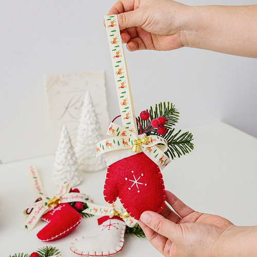 NUCHI新款moder housePE叶红果毛毡圣诞袜子手套挂饰圣诞节装饰品