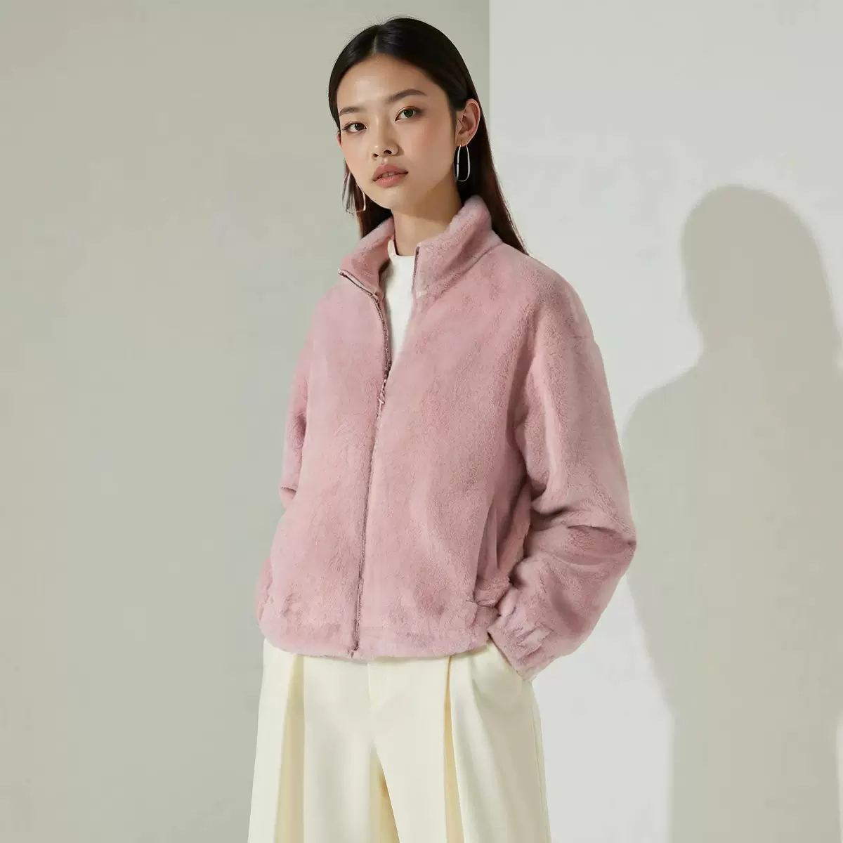 秋冬季毛绒纯色外套女款加绒加厚休闲宽松毛皮环保仿皮草反季