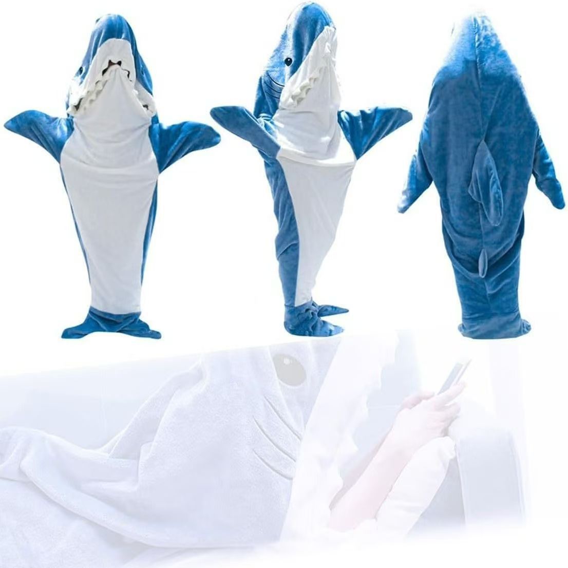 Cross-Border Cartoon Shark Sleeping Bag Animal One-Piece Pajamas Flannel Orca Home Clothes One-Piece Shark Autumn and Winter Sleeping Bag