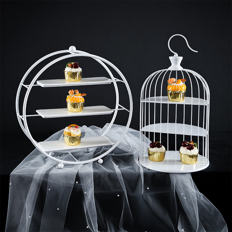 Soporte de postre europeo soporte de exhibición blanco plato de postre comida fría descanso de té Mesa estante de la torta té de la tarde Merienda stand image 9