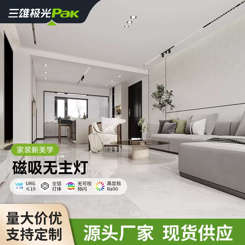 三雄极光磁吸轨道灯嵌入式导轨射灯线条全光谱护眼无主灯客厅灯
