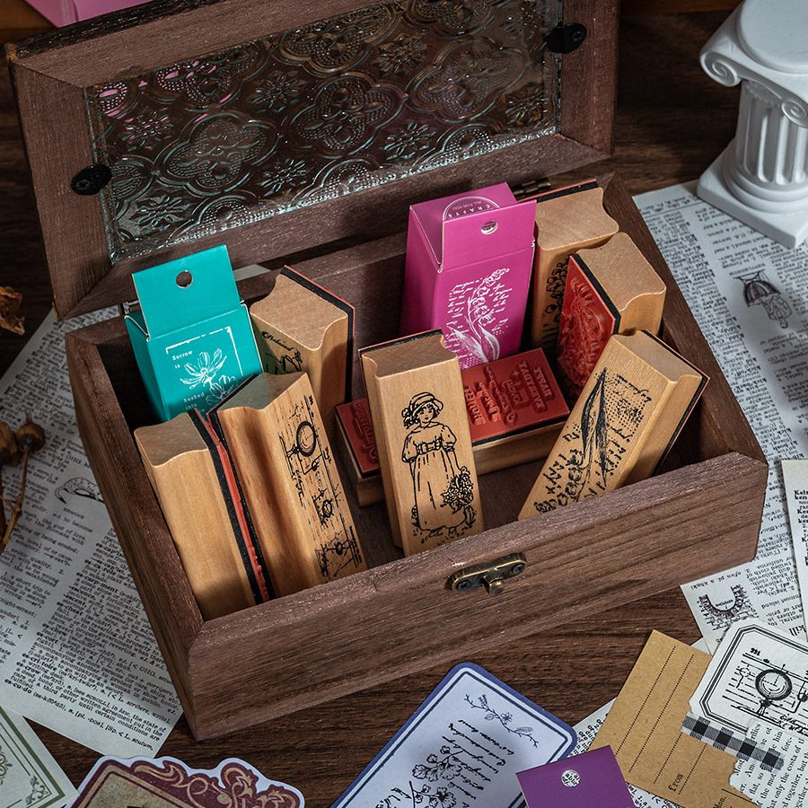 Serie de flores y flores para niñas, exquisitos sellos de madera, creativos transfronterizos, plantas frescas, bolsos, sellos decorativos de diario de bricolaje