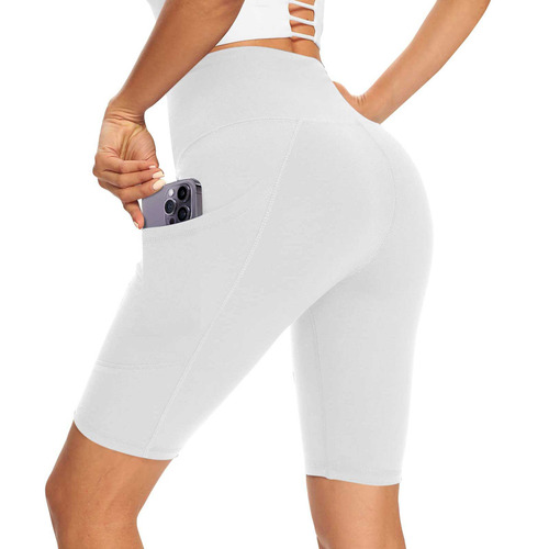 New European and American Women's Yoga Pants, High-Waisted Hip-Lifting Sports Cropped Pants, Solid Color Shorts with Side Pockets