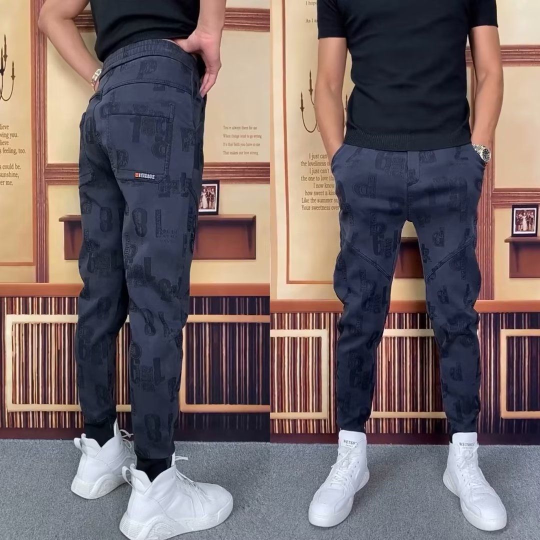 2025 New Gray Casual Pants Spring Autumn Men's Korean Style Trendy Sports Jeans Cool Loose Jogger Sweatpants_mkmklike.com