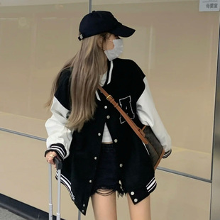 Foreign Trade Women's Baseball Uniform Women's Velvet 2023 Winter Ins Trendy K-Style Versatile Jacket Bf Lazy Style Top