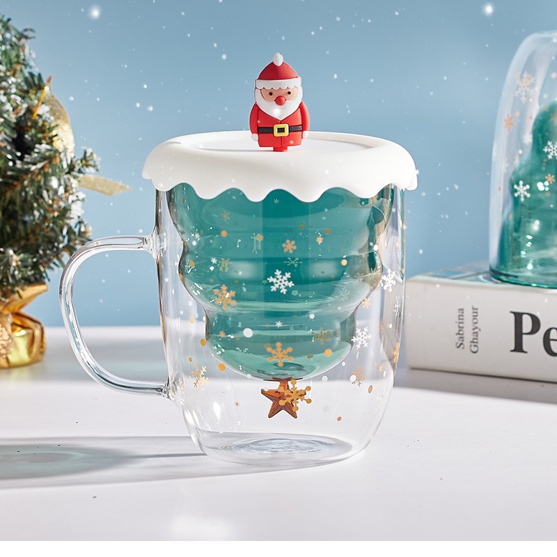 Taza de Navidad en línea en tazas de deseos de Navidad de dibujos animados tazas de regalo encantadoras tazas de agua caseras de doble vidrio