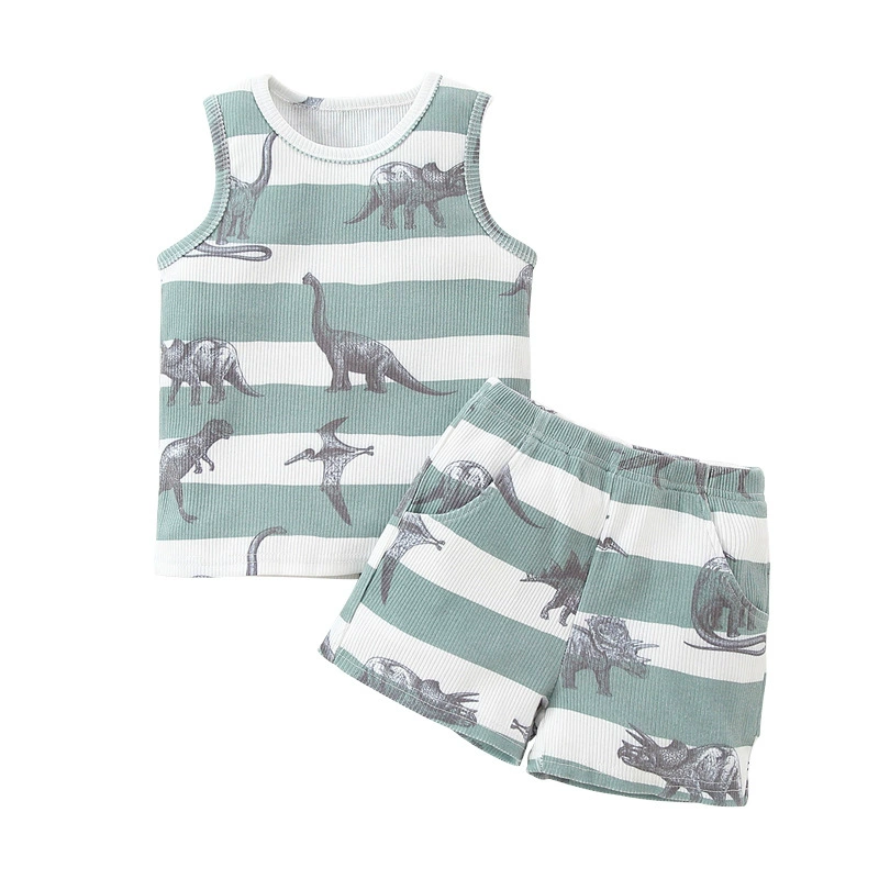Children's vest, summer set, dinosaur sleevless for boys, short sleeve T-shirt, shorts