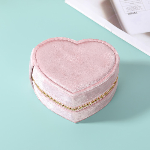 Wholesale Princess Style Heart-Shaped Plush Fabric Jewelry Box, Small Ring Earrings, Earrings, Necklace Pendant, Jewelry Accessories Box Organizer