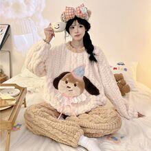 秋冬新款法兰绒睡衣女套头加厚珊瑚绒甜美冬天保暖可外穿家居服女