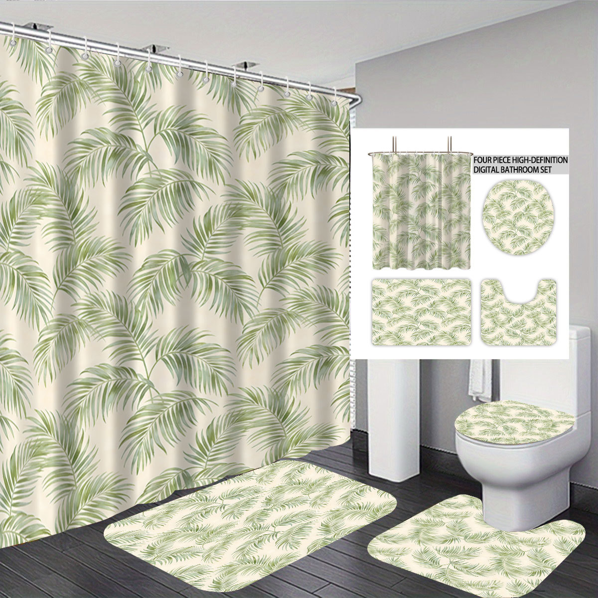 Baño Shein cuatro piezas de playa de baño impermeable cortina de baño gruesa decoración sombra de ducha Jigjit image 8
