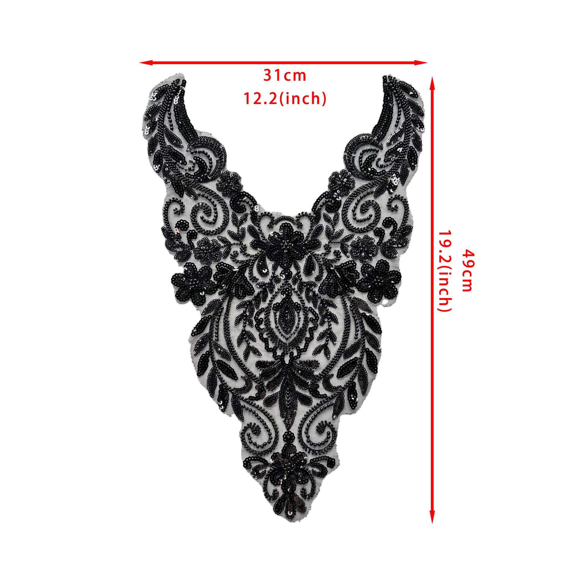 Mayorista negro hermoso encaje collar parches de decoración ropa de baile ropa accesorios bordados piezas de flores image 6