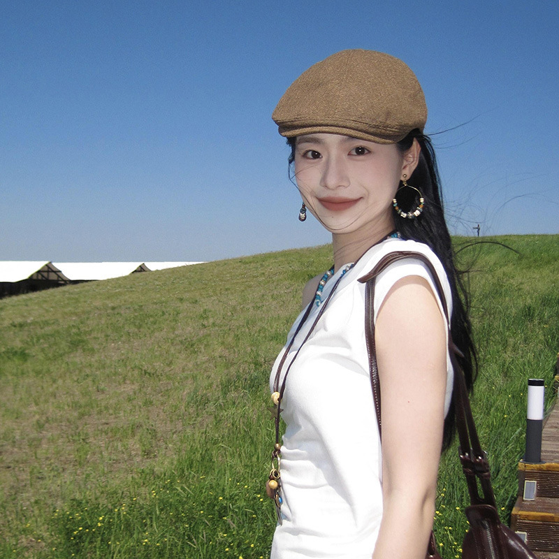 日系复古棕色前进帽川西草原出游百搭显脸小鸭舌帽街头薄款贝雷帽|undefined