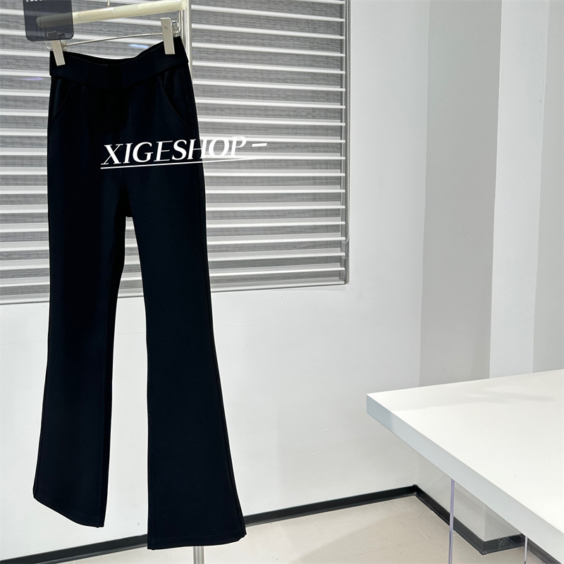 Small Black Pants Women's Slim-looking Leg Long Elastic High Waist Slim-fit Micro-reflexie Pants Spring and Autumn Three-dimensional Tailored Flared Pants
