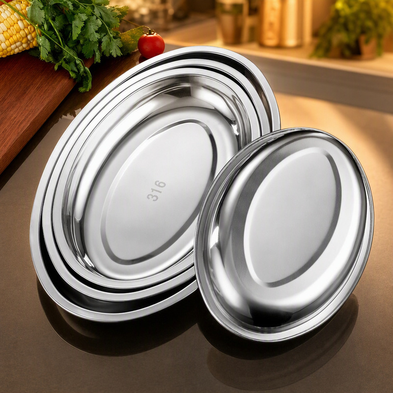 Hongjun Da 316L Stainless Steel Oval Steaming Fish Plate, Special Plate for Steaming Fish at Home, Long Plate, Barbecue Plate