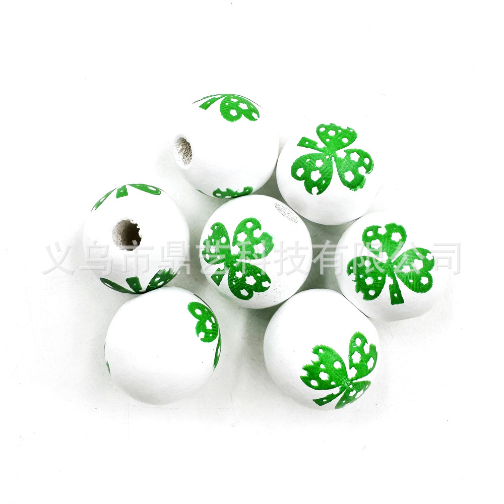 卸売りプリント木珠アイルランド日木珠クローバー四葉草形散珠diyビーズアクセサリー部品