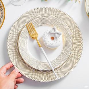 Ceramic Plate Trendy Plating Plate Nordic Home Gold-Rimmed Tableware Steak Plate Western Plate Pasta Plate Flat Plate