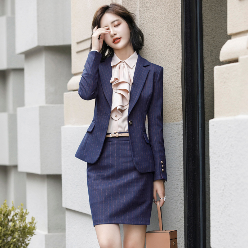 New Grey Striped Suit Women's Spring British Style Work Clothes Business Wear Women's New Fashion Business Non-ironing