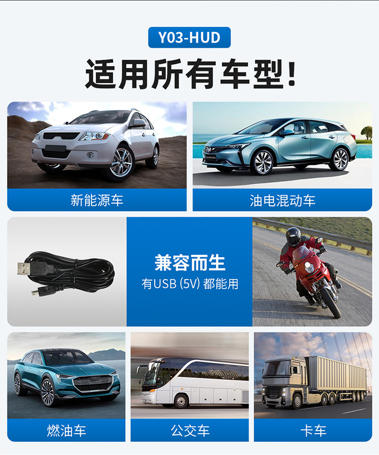 Hud Head-Up Display Vehicle-Mounted Beidou Gps Speed Display Instrument for New Energy Vehicles Y03