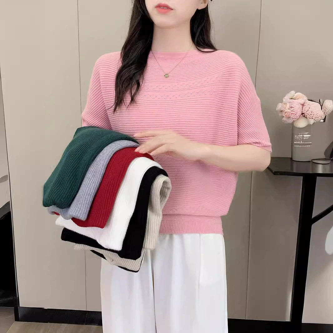 2024 новый корейский свитер с рукавами летучей мыши тонкий топ с короткими рукавами для повседневной версии