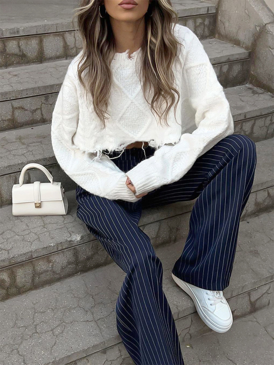Pantalones a rayas rectos transfronterizos Europa y los Estados Unidos 2025 otoño nuevos pantalones largos de piernas largas sueltos de moda traje de viaje pantalones mujeres image 5