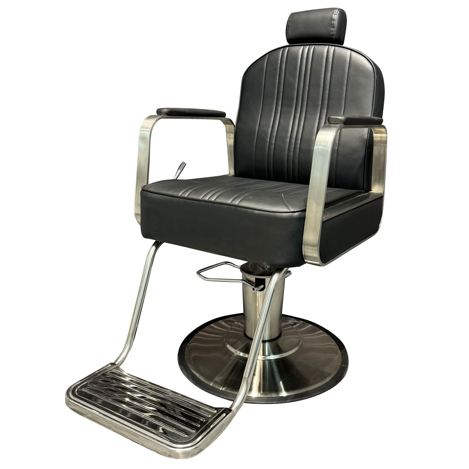 Fábrica de venta directa barbería red silla de peluquería roja puede elevarse y girar salón de acero inoxidable puede poner en