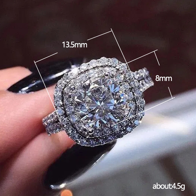 New Four-claw Round Diamond Zircon Ring Full Set Engagement Ring Copper Jewelry display picture 1