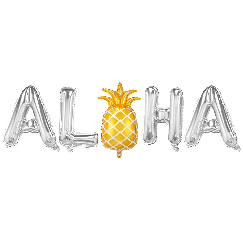 Globo de aluminio con diseño de cactus, cocotero y piña, empaquetado individualmente, para fiestas de verano en Hawái, ALOHA
