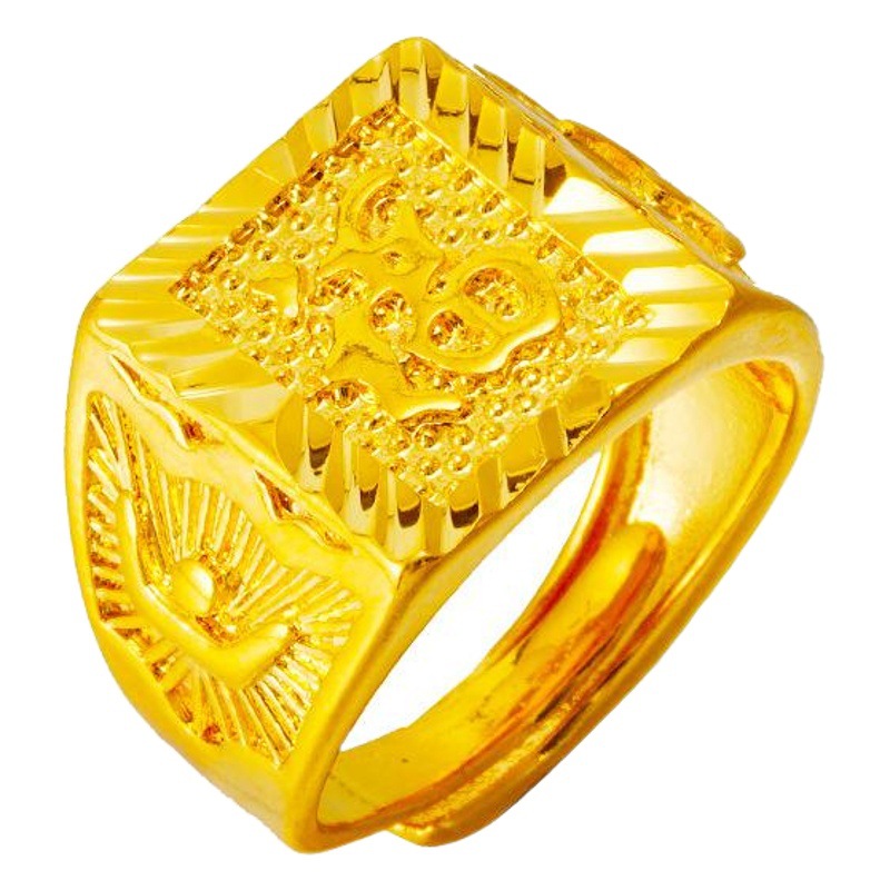 Oro de imitación oro Vietnam hombres suerte anillo fortuna lingote abierto anillo de los hombres cobre plateado 24K anillo de oro real