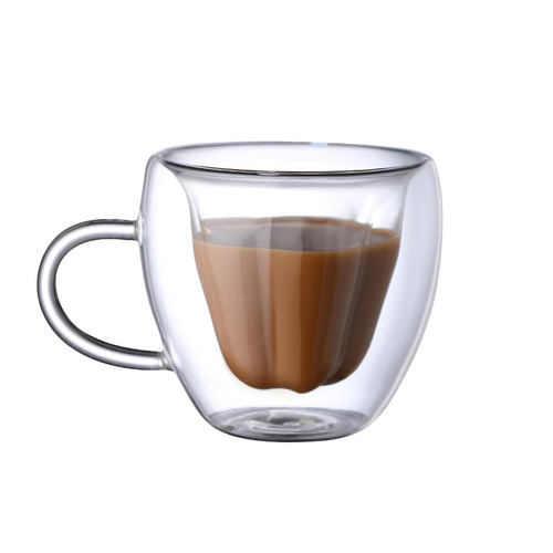 High Borosilicate Glass Cup, Simple Insulation Anti-Scald Juice Milk Coffee Glass Water Cup Heart Shaped Double Layer Glass Cup