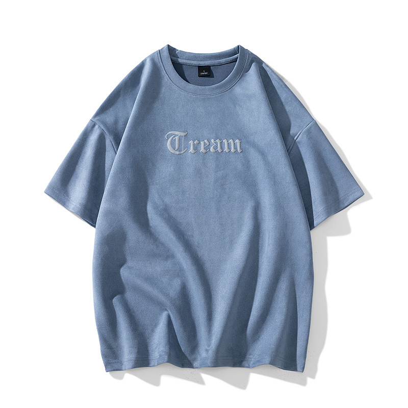 Trendy Men's Suede T-shirt Loose Fit Short Sleeved Summer Top_voghion.com
