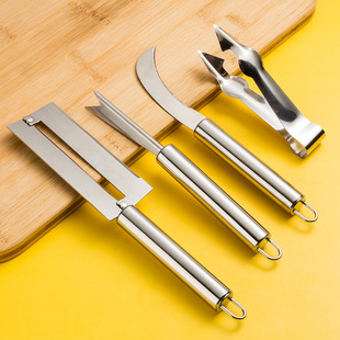 Stainless steel pineapple small curved knife kitchen banana knife cane knife small sickle cutting leek cutting jackfruit knife four-piece set