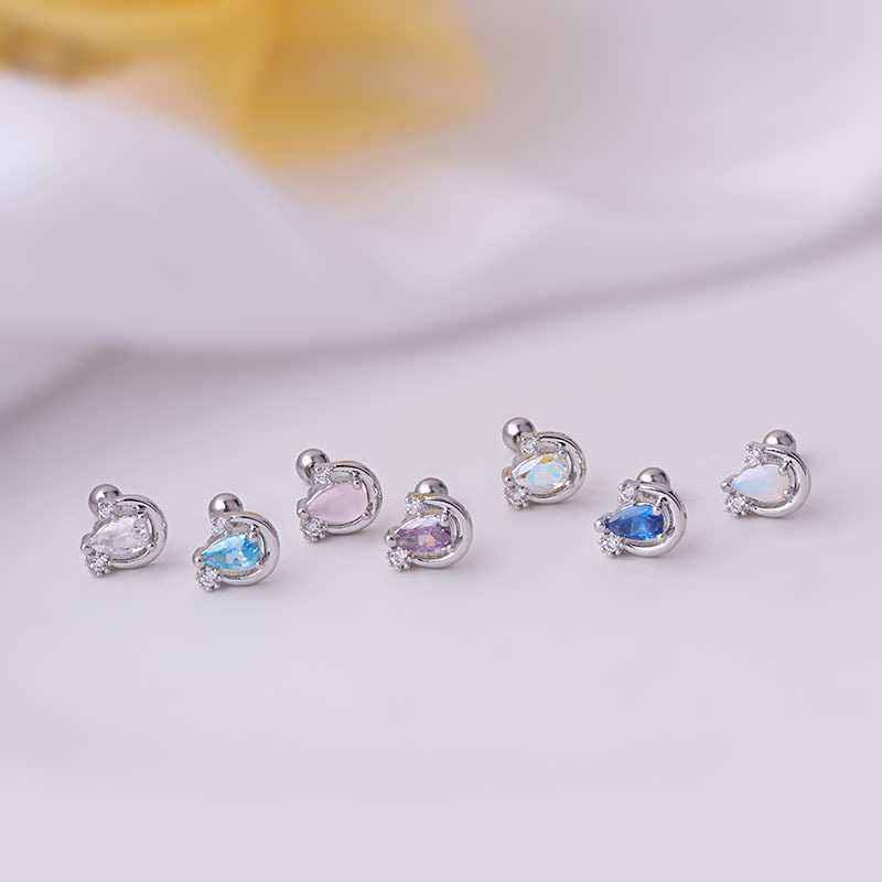 New 0.8MM thin rod titanium steel ear bone nail water drop zircon single ear nail