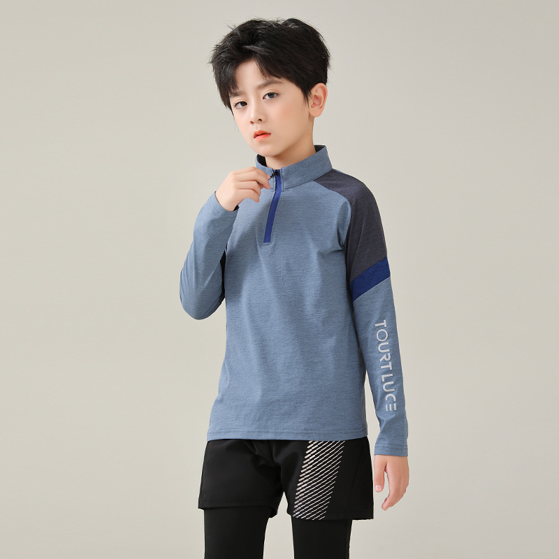 Lulu Otoño e Invierno hombres y mujeres de cuello alto media cremallera manga larga ropa de secado rápido correr fitness ropa de tenis para Niños Grupo impresión