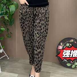 萝卜休闲裤女2025跨境新款高腰宽松显瘦豹点印花九分薄款女装裤子