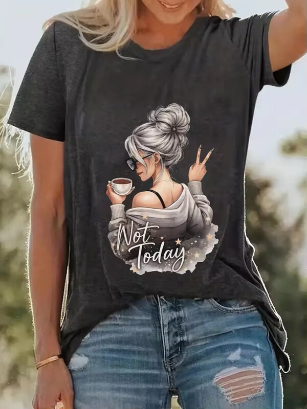 Millennium 90s 2000s Fashion T-Shirt Artistic Wine Drink Women's T-Shirt Printed Short Sleeve Women's T-Shirt