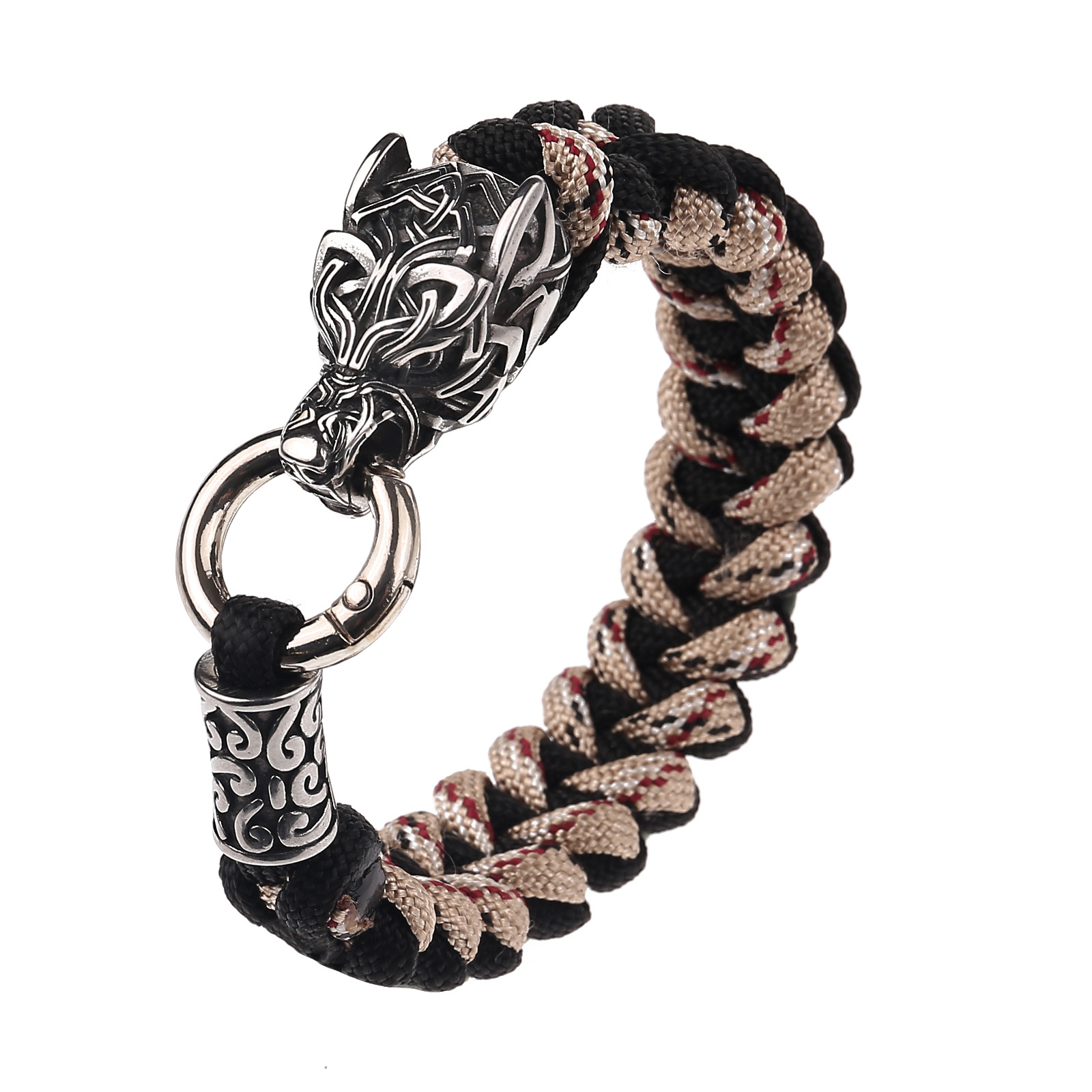 Herren Wikinger Wolfsklaue Edelstahl Survival Paracord Armband_voghion.com