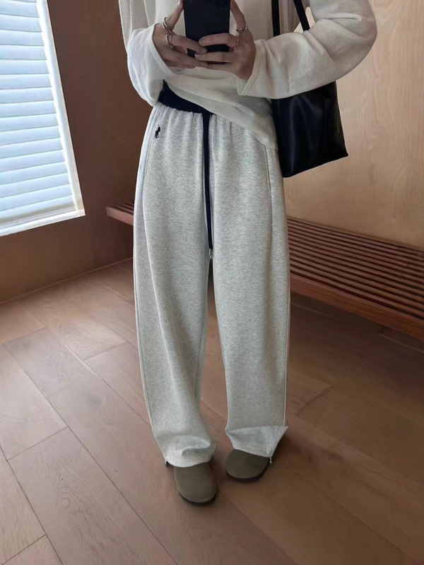 美式撞色抽绳拼接弯刀卫裤女2025秋季新款高腰休闲阔腿运动裤子|undefined