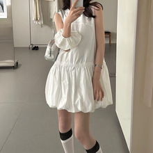 2025新款韩系简约春夏百搭休闲圆领无袖背心蓬蓬裙连衣裙女配发圈