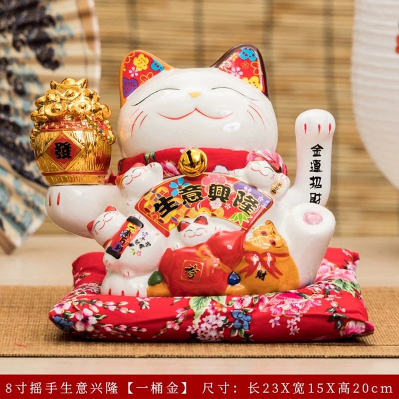 7 -inch wealth cat ornament shakes hands.