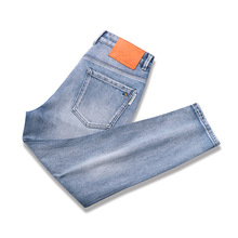 赤耳丹宁牛仔裤小个子显高弹力修身帅气小直筒男士早秋穿搭九分裤