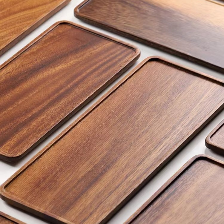 Taza de agua de nuez, bandeja de refrigerios de madera japonesa, bandeja de taza de café, bandeja de madera sólida rectangular, mesa de infusión seca