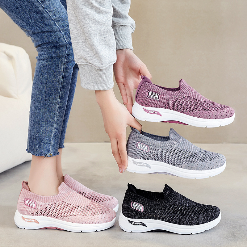 Zapatos de Mujer Verano 2025, Nuevos Zapatos Casuales de Comercio Exterior para Mujer, Zapatos de Mamá, Zapatos Tipo Calcetín, Zapatos de Malla, Zapatillas de Suela Suave para Mujer