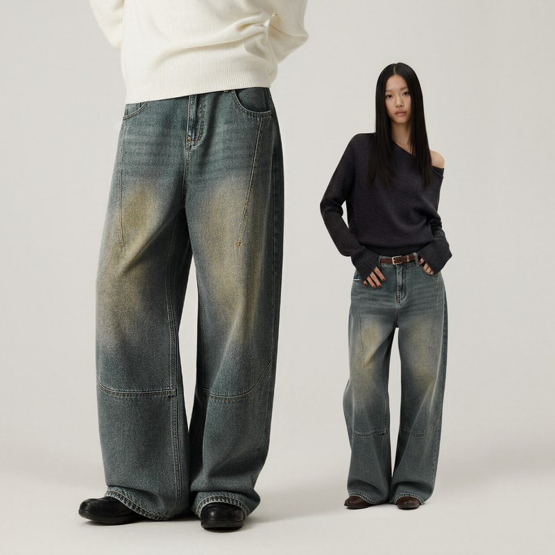 Teeshe Women's Wasteland Style Distressed Wide-Leg Jeans 26 Spring and Summer New Mid-Low Waist Hot Girl Wide-Leg Casual Pants