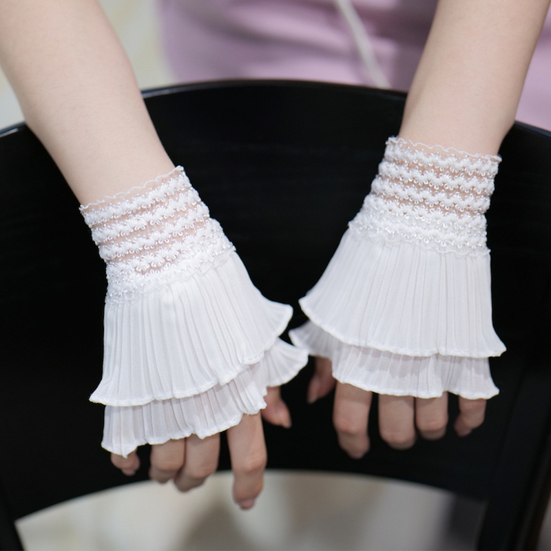 Gentle Sweater Cuffs OL Commuter Korean Japanese Style Double Pleated Ruffled Decorative Sleeves for Women Gentle Sweater Cuffs OL Commuter Korean Japanese Style Double Pleated Ruffled Decorative Sleeves for Women
